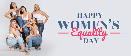 Group of body positive women on grey background