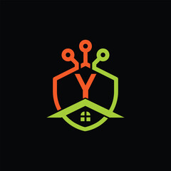 Y letter Logo with Shield, Y shield logo design template