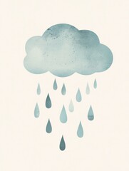 Vintage style rain cloud illustration with falling raindrops for spring