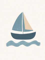 Vintage style toy sailboat illustration with nautical theme for spring decor