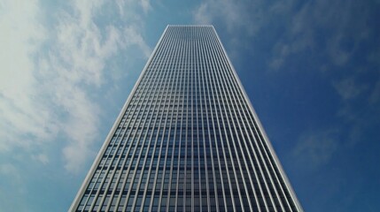 Fototapeta premium A tall modern skyscraper reaching towards a blue sky.