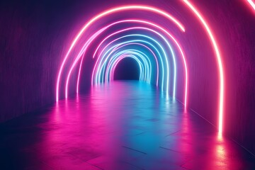 Neon Lights Tunnel Abstract Pink Blue Pathway