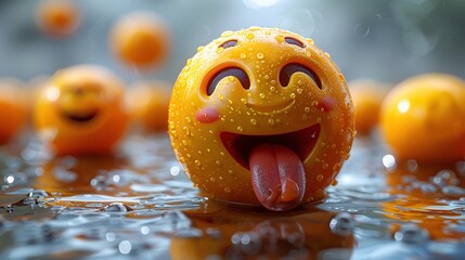 Yellow emoji with tongue out, winking one eye, 3D vector, bold and bright colors. 32k, full ultra HD, high resolution