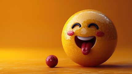 Yellow emoji with tongue out, winking one eye, 3D vector, bold and bright colors. 32k, full ultra HD, high resolution