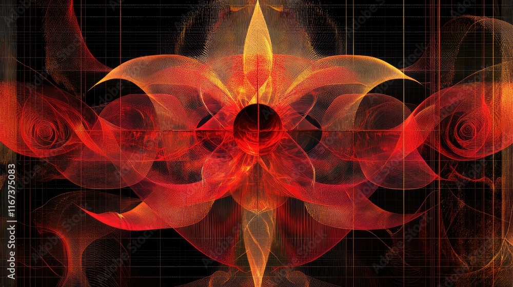 Aufkleber abstract chinese luck symbol with a fusion of flowing lines and geometric patterns in red and gold t