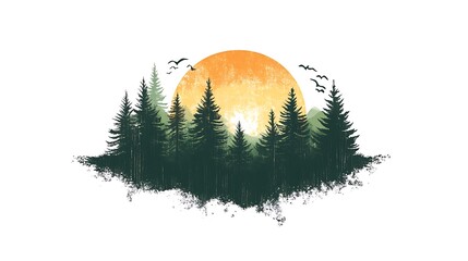 Sunset over forest landscape nature scene tranquil environment