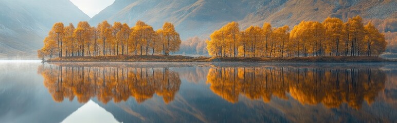 Obraz premium Autumn reflection on serene lake nature landscape scenic view tranquil environment peaceful concept
