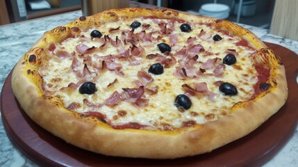 Delicious Ham and Olive Pizza Ready To Eat