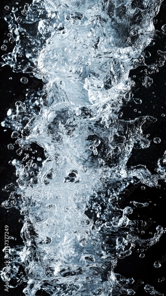 Poster dynamic abstract water flow studio setting high-resolution image dark background close-up hyperreali