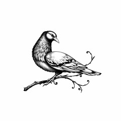 Obraz premium Dove on Branch: Elegant Ink Drawing 