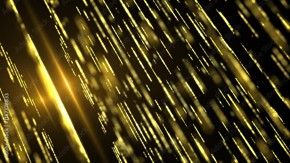 Poster abstract elegant golden vertical lines of light. rain of orange particles, glitter. animation seamle