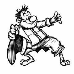 Fototapeta premium Jolly Cartoon Man: A cheerful, quirky cartoon character in a dynamic pose, radiating positive energy and playful charm. Perfect for projects needing a fun, lighthearted feel. 