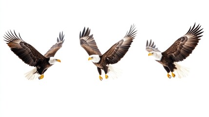 Obraz premium Majestic Bald Eagles in Flight on White Background.