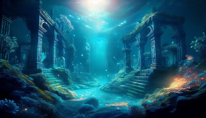 キラキラと輝く海底遺跡のイメージ背景4