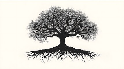 Symbolic tree growth nature landscape black and white artwork