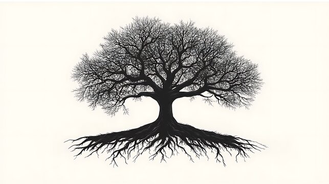 Symbolic tree growth nature landscape black and white artwork