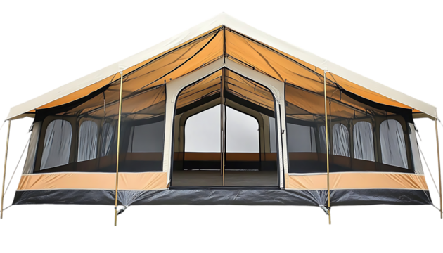 A spacious camping tent designed for group outdoor activities.