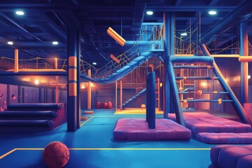 Neon Lit Indoor Obstacle Course Playground