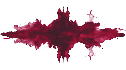 A vibrant red ink blot creates a striking visual effect featuring symmetrical patterns and organic shapes that evoke emotion and creativity on a clean white cut out background.