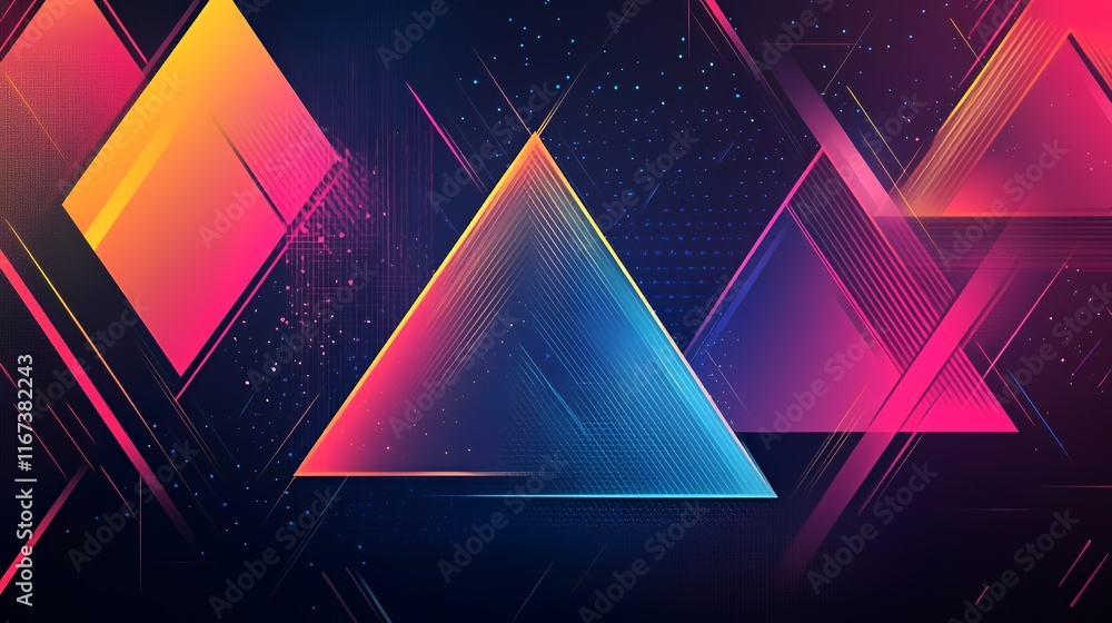 Poster abstract neon triangles and geometric shapes design
