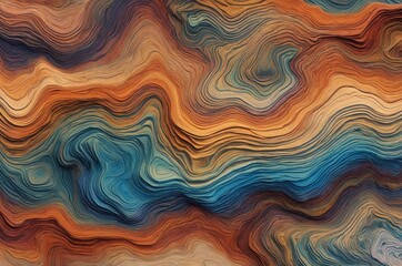 Fototapeta premium Abstract waves of orange, blue and brown swirling patterns in layered design