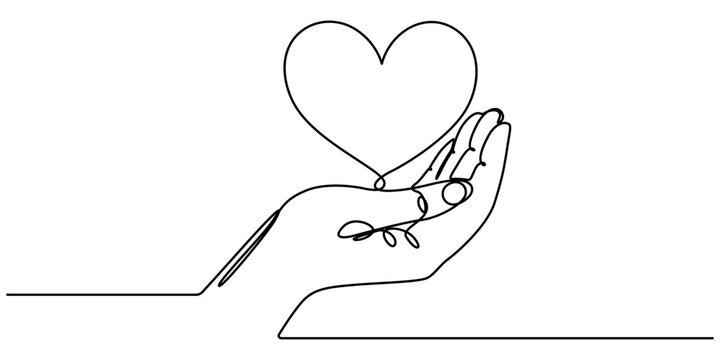recommend clip art: The hands holding a heart are outlined in a continuous one line drawing, One continuous line drawing of hands holding heart. Concept of love relationship and volunteer organisation symbol in simple. 