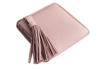 A stylish pink wallet with a tassel, ideal for organizing essentials.