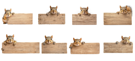 Cute Squirrels Holding Rustic Wooden Boards in Multiple Expressions