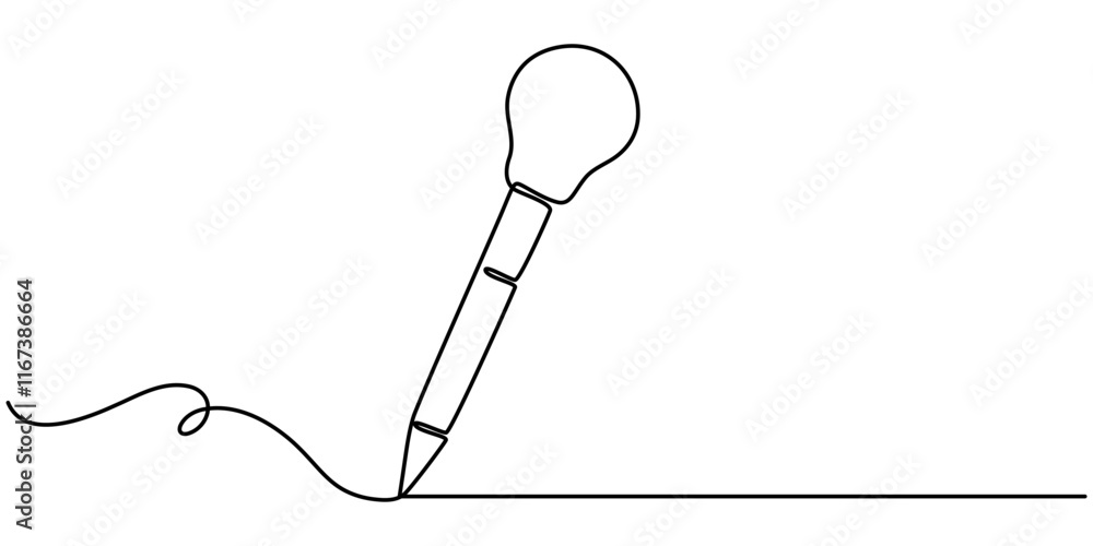 Aufkleber continuous one line drawing of pencil with idea light bulb combined into symbol, creative energy des