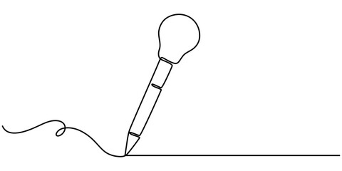 Continuous One line drawing of Pencil with idea light bulb combined into symbol, creative energy design art or science invention or research, Light bulb and pencil in one continuous line drawing. pro.