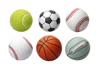 Set of sports balls isolated on white background as transparent. PNG. AI GENERATED.