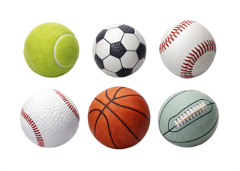 Set of sports balls isolated on white background as transparent. PNG. AI GENERATED.