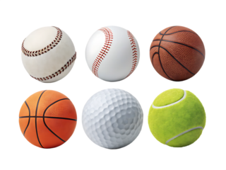 Set of sports balls isolated on white background as transparent. PNG. AI GENERATED.