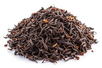 Obraz premium dried black tea leaves isolated on white generative ai