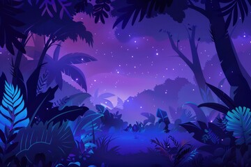 A Silhouetted Tropical Forest Under a Purple Night Sky