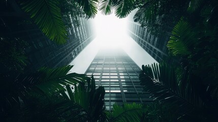Modern Skyscrapers Amidst Lush Tropical Foliage
