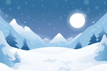 Snowy Mountain Landscape Under a Full Moon
