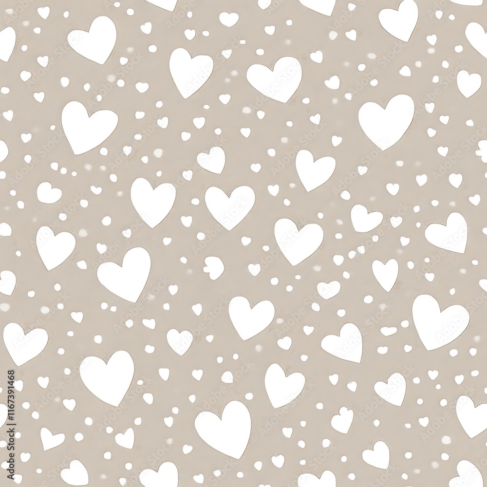 Poster a charming pattern of white hearts and dots on a soft background
