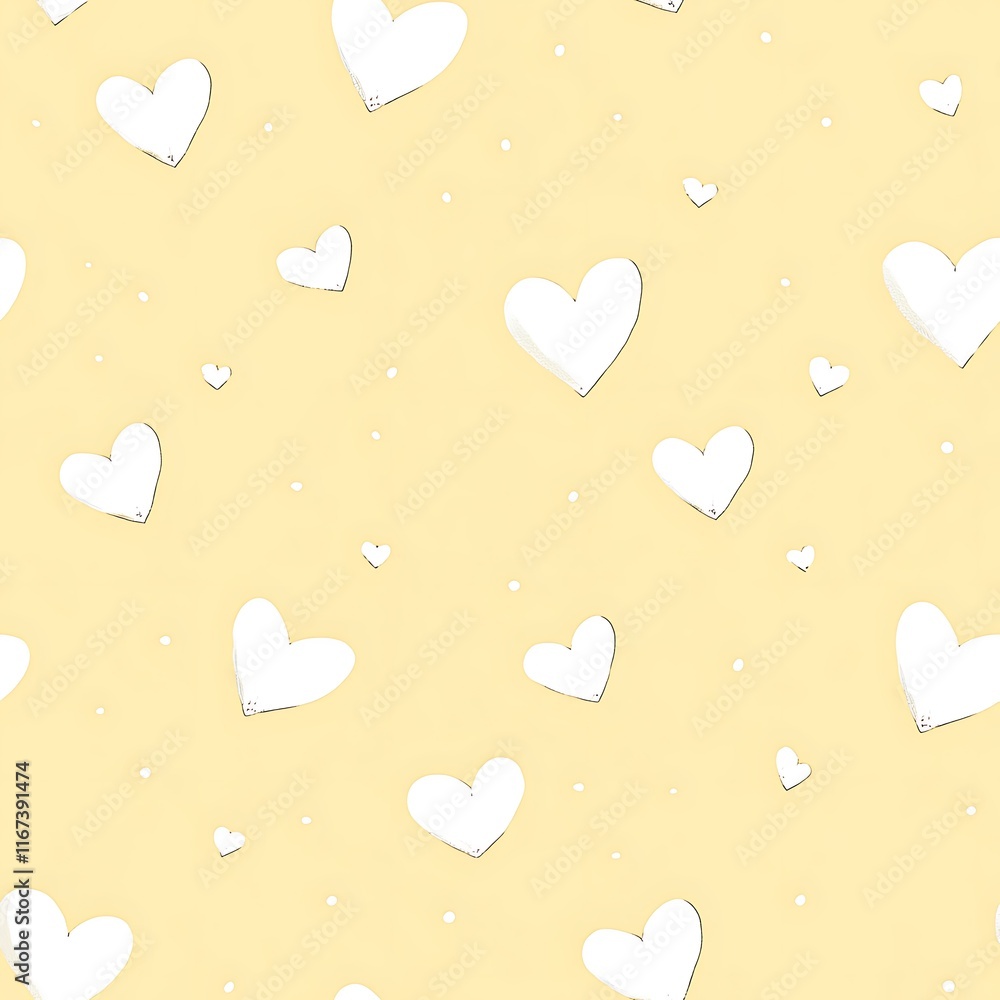 Poster a charming pattern of white hearts and dots on a soft background