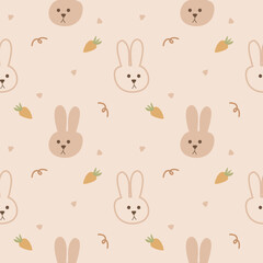 Face rabbit cartoon so cute. On carrot background. Pattern seamless vector illustration. 