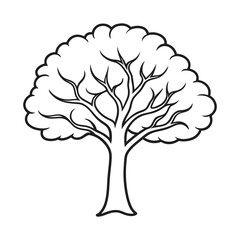 Tree outline coloring book page line art illustration digital drawing