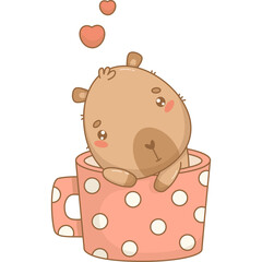 Cute romantic in love Capybara in cup