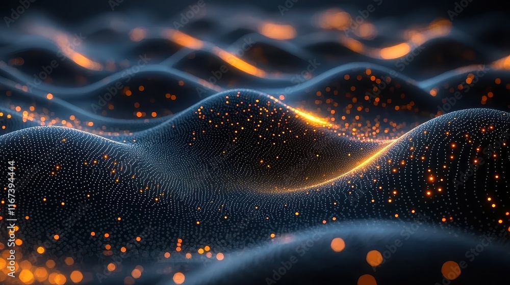 Aufkleber dynamic light waves and particles abstract digital art virtual environment futuristic concept