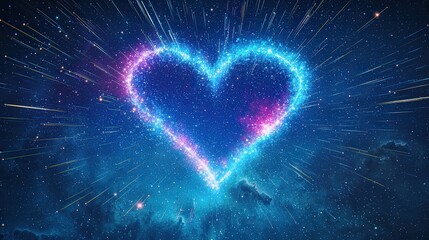 Valentine, Love. Glowing heart shape in a cosmic background of stars and colors.