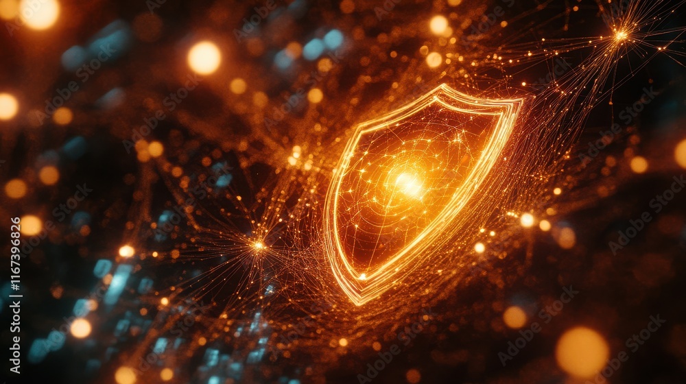 Poster abstract digital shield concept with glowing elements and lines