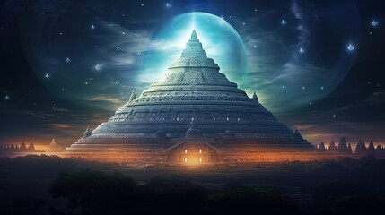 Majestic Ancient Pyramid Structure in a Cosmic Landscape