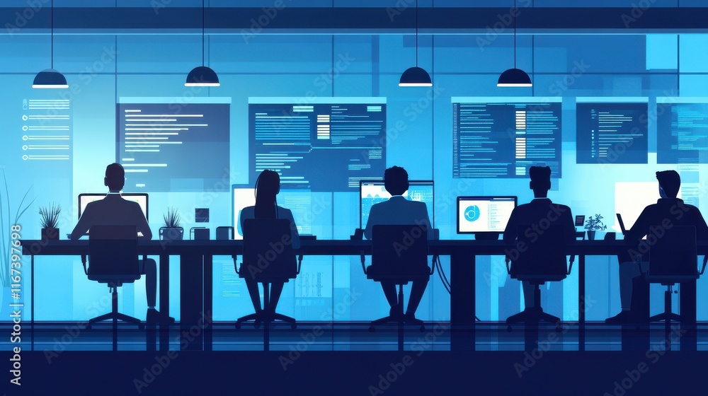 Aufkleber modern office team working on technology and data analysis projects