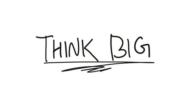 think big word handwritten on white background video. text animation