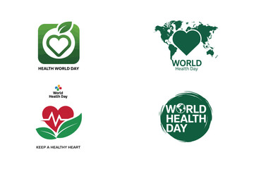 Set of Hand-drawn workd health day concept.World health day. Target of healthy and happy people and world.Vector Illustration of World health day. flat style design