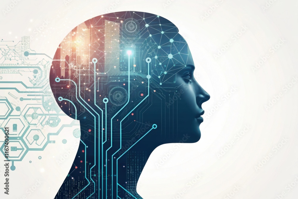 Poster ai concept in space with electronic text elements